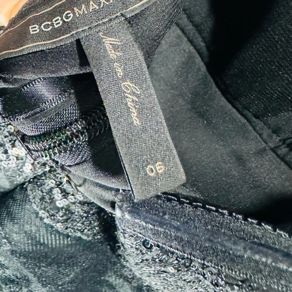 BCBGMAXAZRIA Strapless Sequin taffeta Black Cocktail prom holidays lace mini 6 - Picture 5 of 5